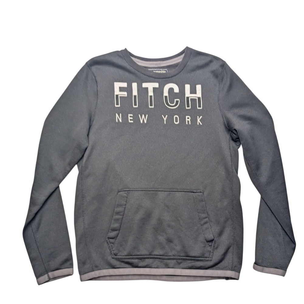 Abercrombie & Fitch Sweatshirt Men M Gray Fitch New York Graphic Kangaroo Pocket